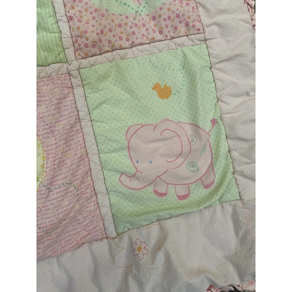 Vintage Pastel Baby Quilt Comforter  Patchwork Nursery Blanket 42 X 32
